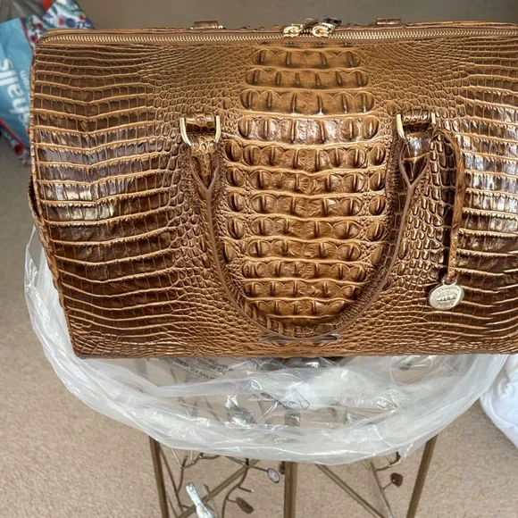 Brown Croc-Embossed Leather Weekender Bag - Picture 5 of 5